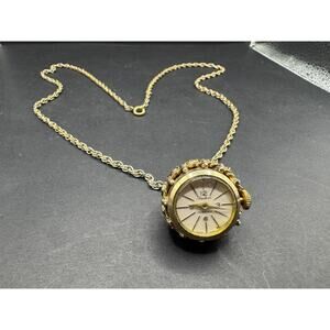 Vintage Hawthorne Mechanical Necklace Pendant Watch 12k Gold Rhinestone